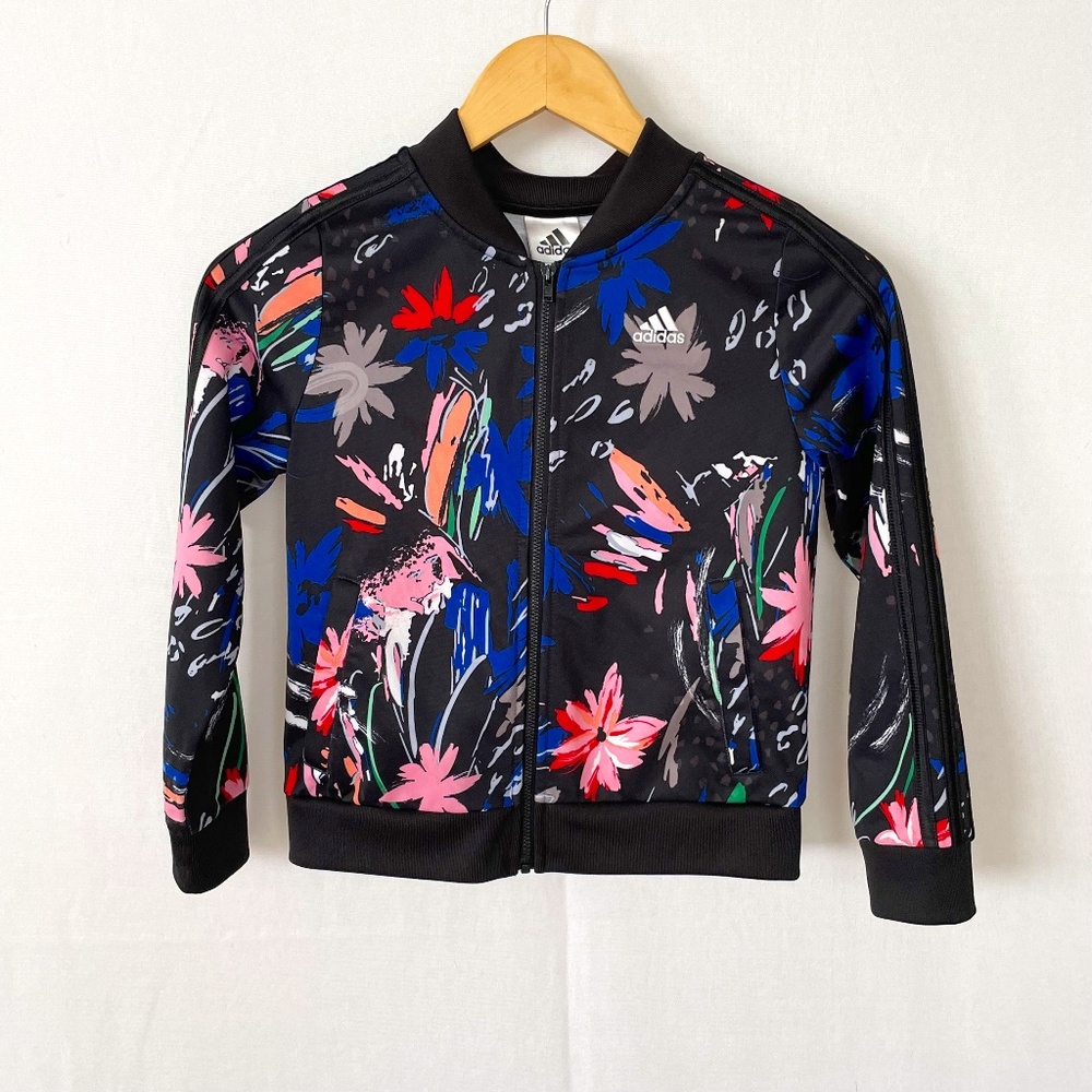 ADIDAS Girls Medium (10-12) Abstract Floral Track Bomber Jacket